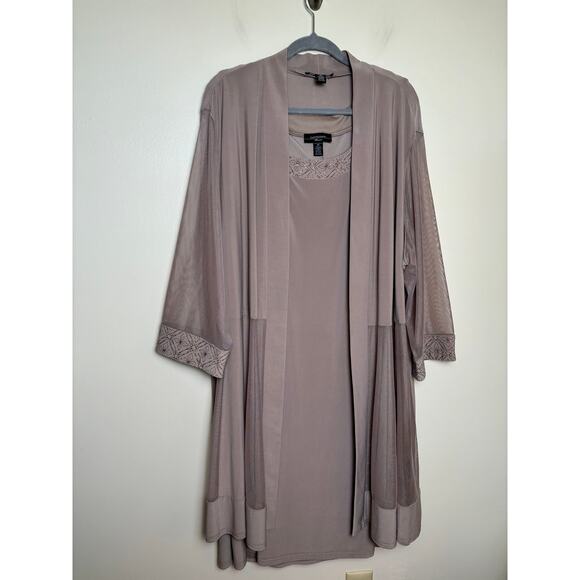 R&M Richards Mesh Panel Jacket Dress Size 3X Taupe Knee Length Elegant Cocktail - Picture 3 of 14